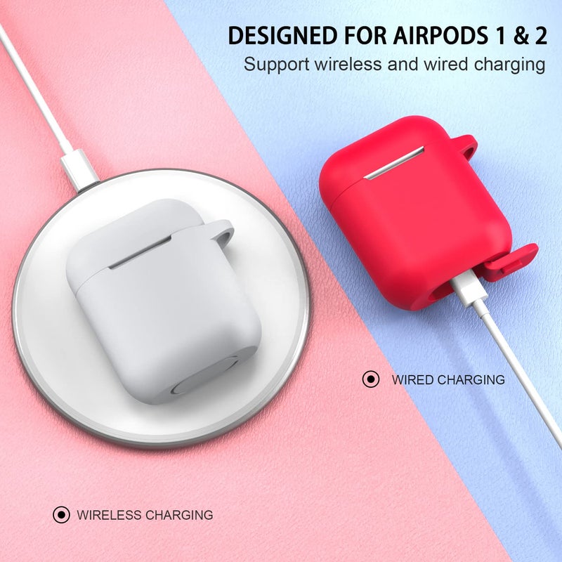 ATUAT Compatible with AirPods Case Cover, Full Protective Silicone Skin Dust-Proof Designed for Apple AirPods 1st 2nd Generation with Keychain, Front LED Visible, Grey - Image 4